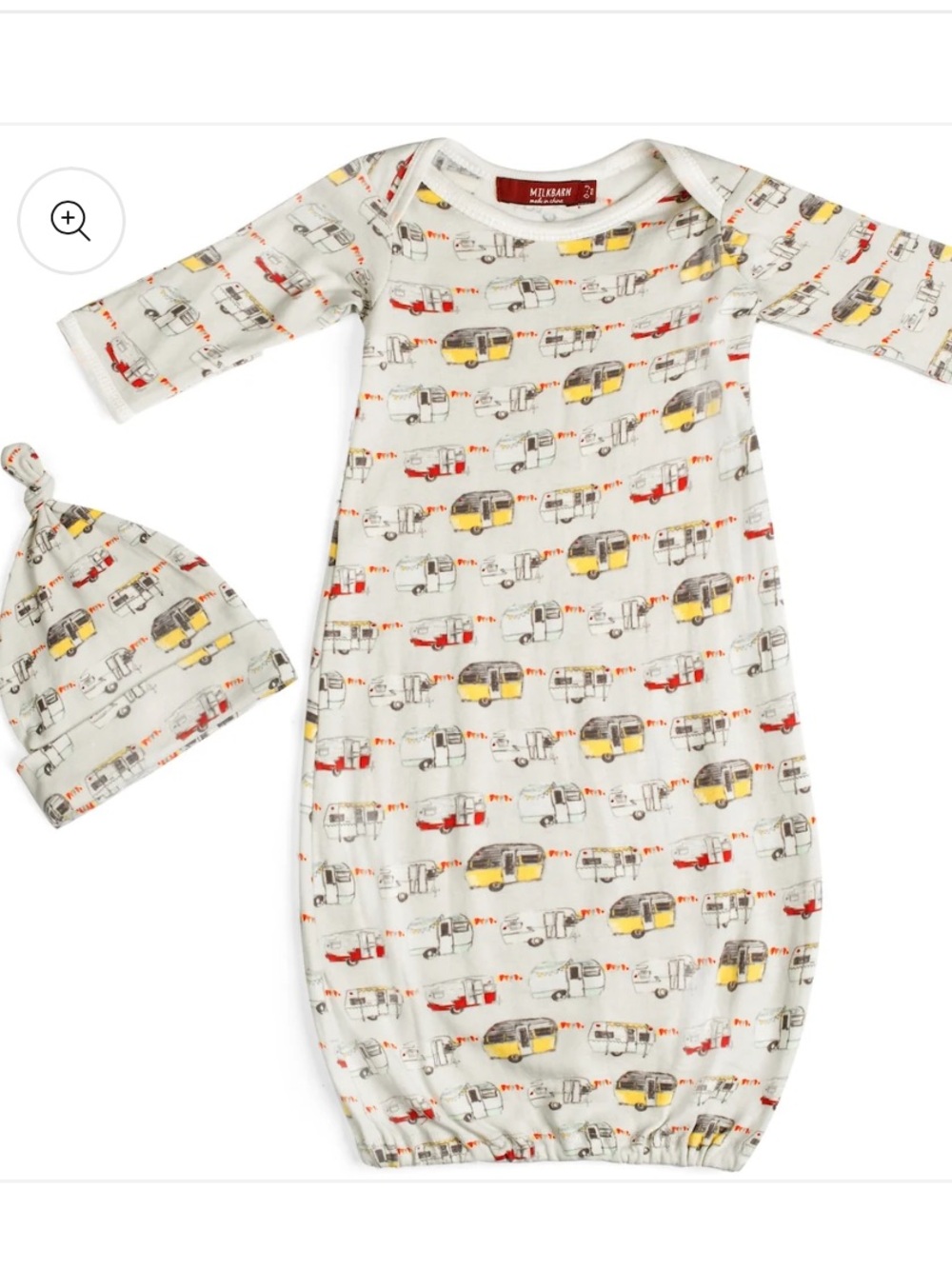 Milkbarn Vintage Trailers Organic Cotton Newborn Gown & Hat Set 0-3M NWT